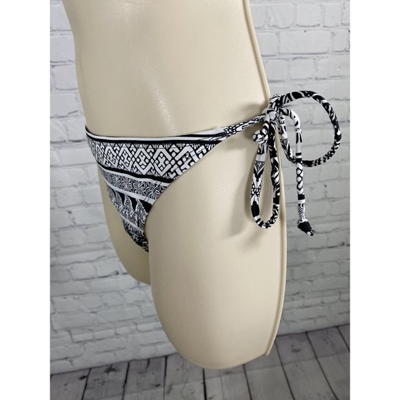 NWT Ardene Basic Collection Black White Aztec Floral Side Tie Swimsuit Bottoms M - Picture 3 of 9